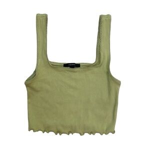 Forever 21 Green Ribbed Lettuce Hem Crop Top